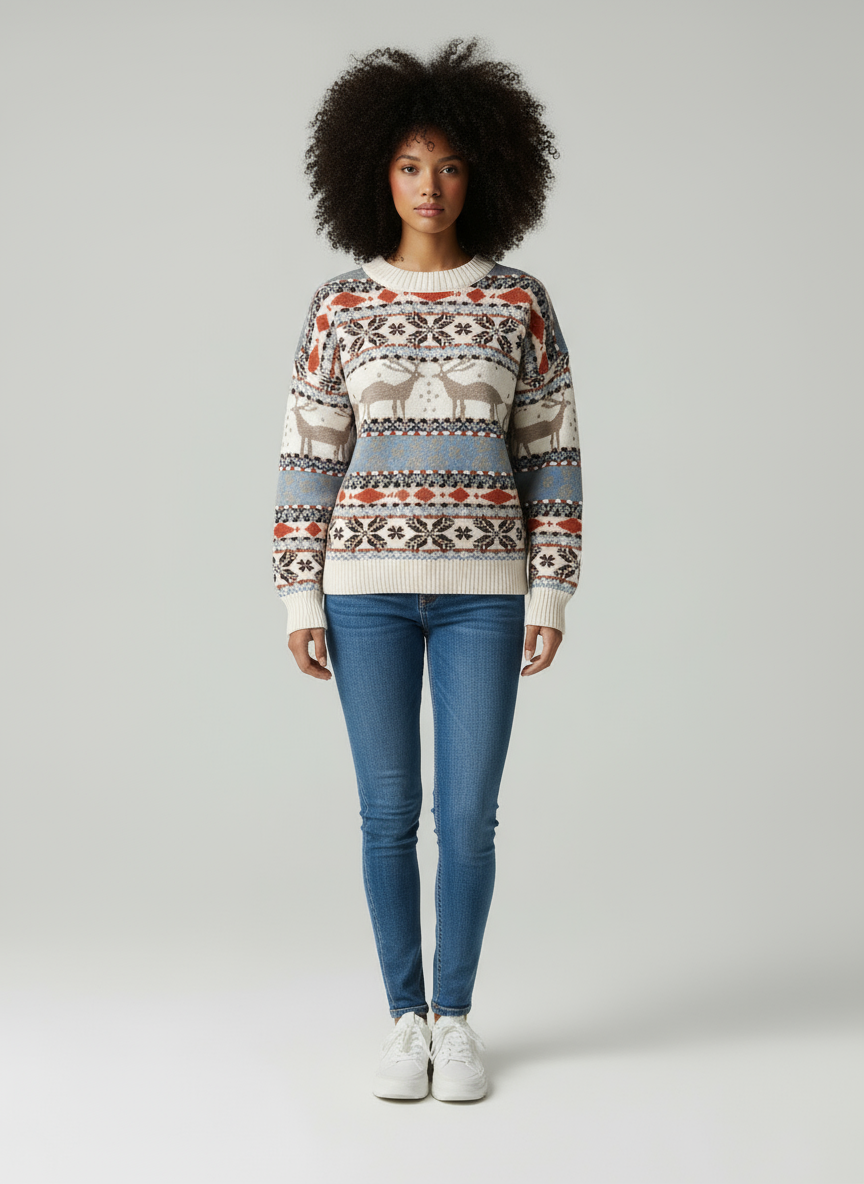 Women’s Reindeer Knit Sweater – Festive Winter Layer