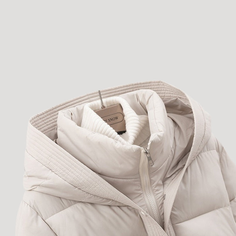 Women’s Short Belted Puffer Jacket – Hooded Padded Outer Layer