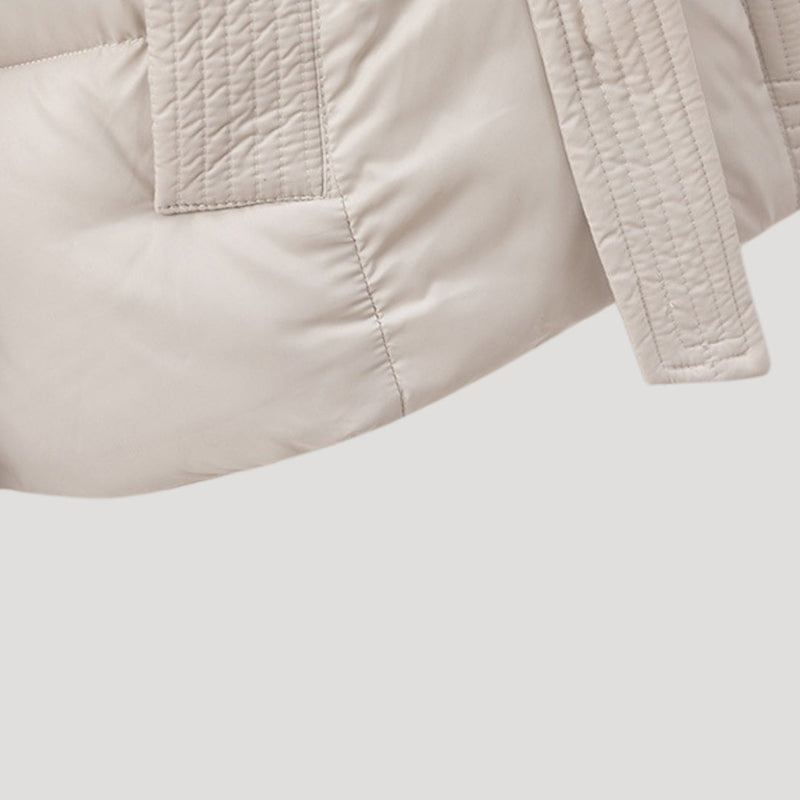 Women’s Short Belted Puffer Jacket – Hooded Padded Outer Layer