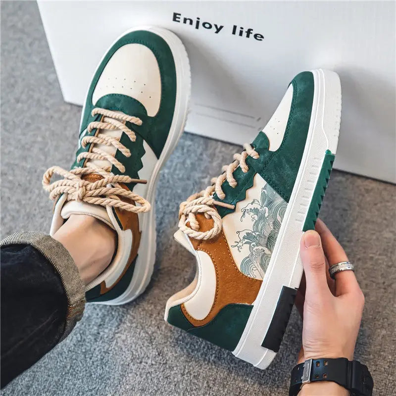 Men’s Colorblock Trainers – Modern Everyday Sneakers with Wave Detail