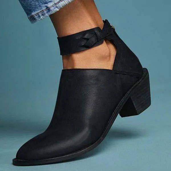 Women’s Block Heel Ankle Boots | Modern Structure with Braided Detail