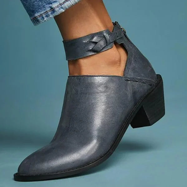 Women’s Block Heel Ankle Boots | Modern Structure with Braided Detail