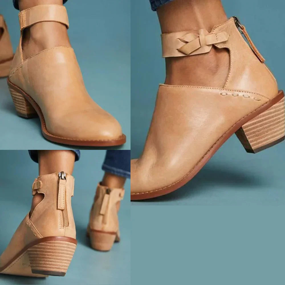 Women’s Block Heel Ankle Boots | Modern Structure with Braided Detail