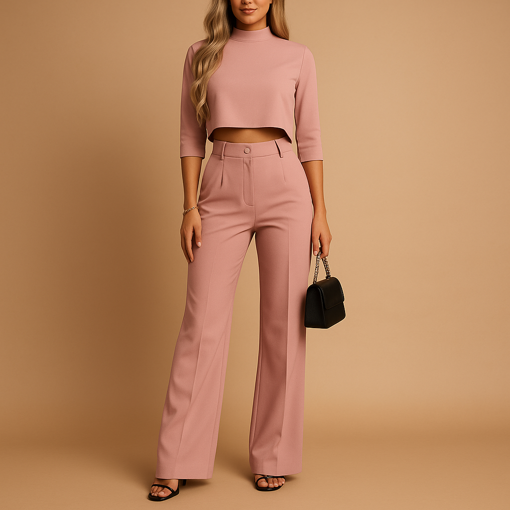 Women’s Cropped Top & Tailored Pants Set – Comfortable & Polished for Everyday Wear
