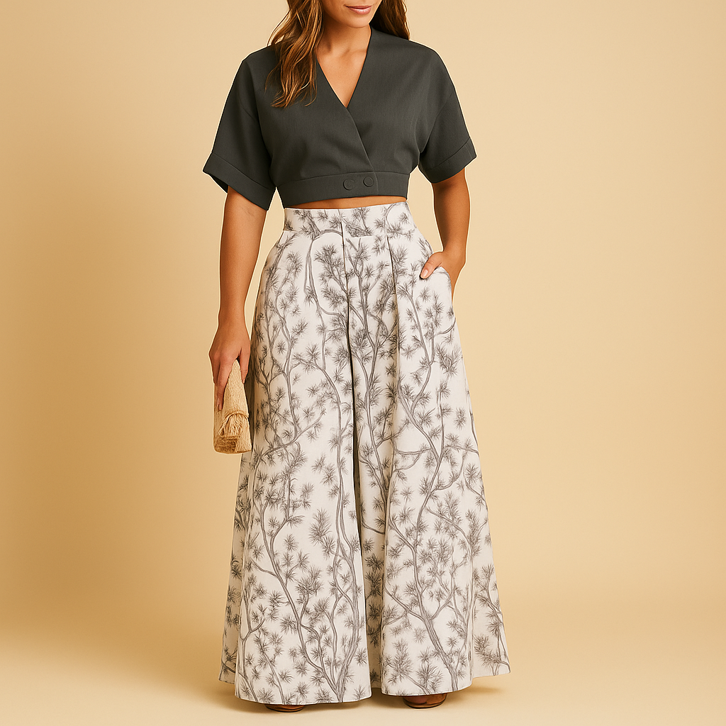 Women’s Floral Summer Top & Wide-Leg Trouser Set – Lightweight & Relaxed for Warm Days