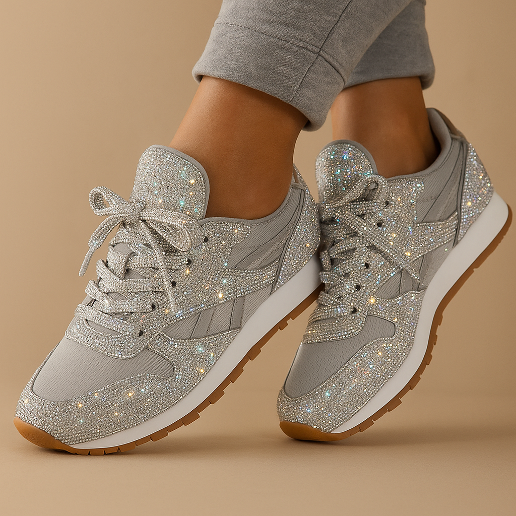 Women’s Glitter Sequin Sneakers – Lace-Up Style with Subtle Lift
