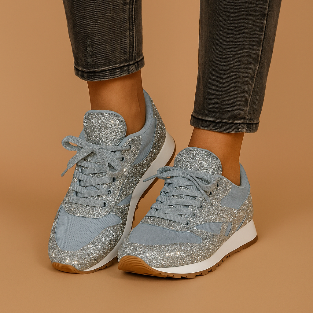 Women’s Glitter Sequin Sneakers – Lace-Up Style with Subtle Lift