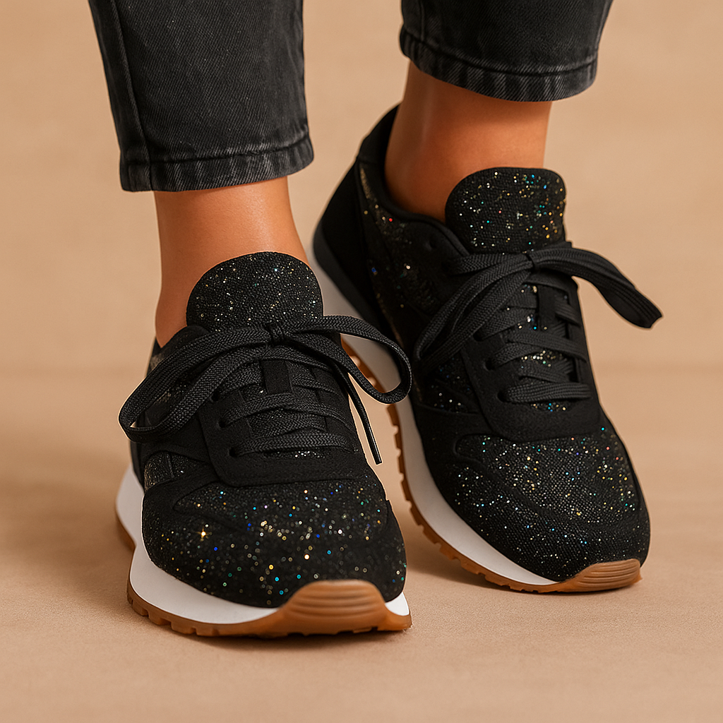 Women’s Glitter Sequin Sneakers – Lace-Up Style with Subtle Lift