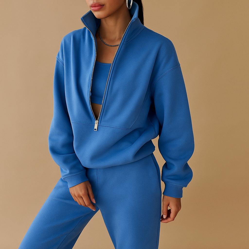 Women’s Half-Zip Sweatshirt & Jogger Set – Relaxed & Sporty for Everyday Wear