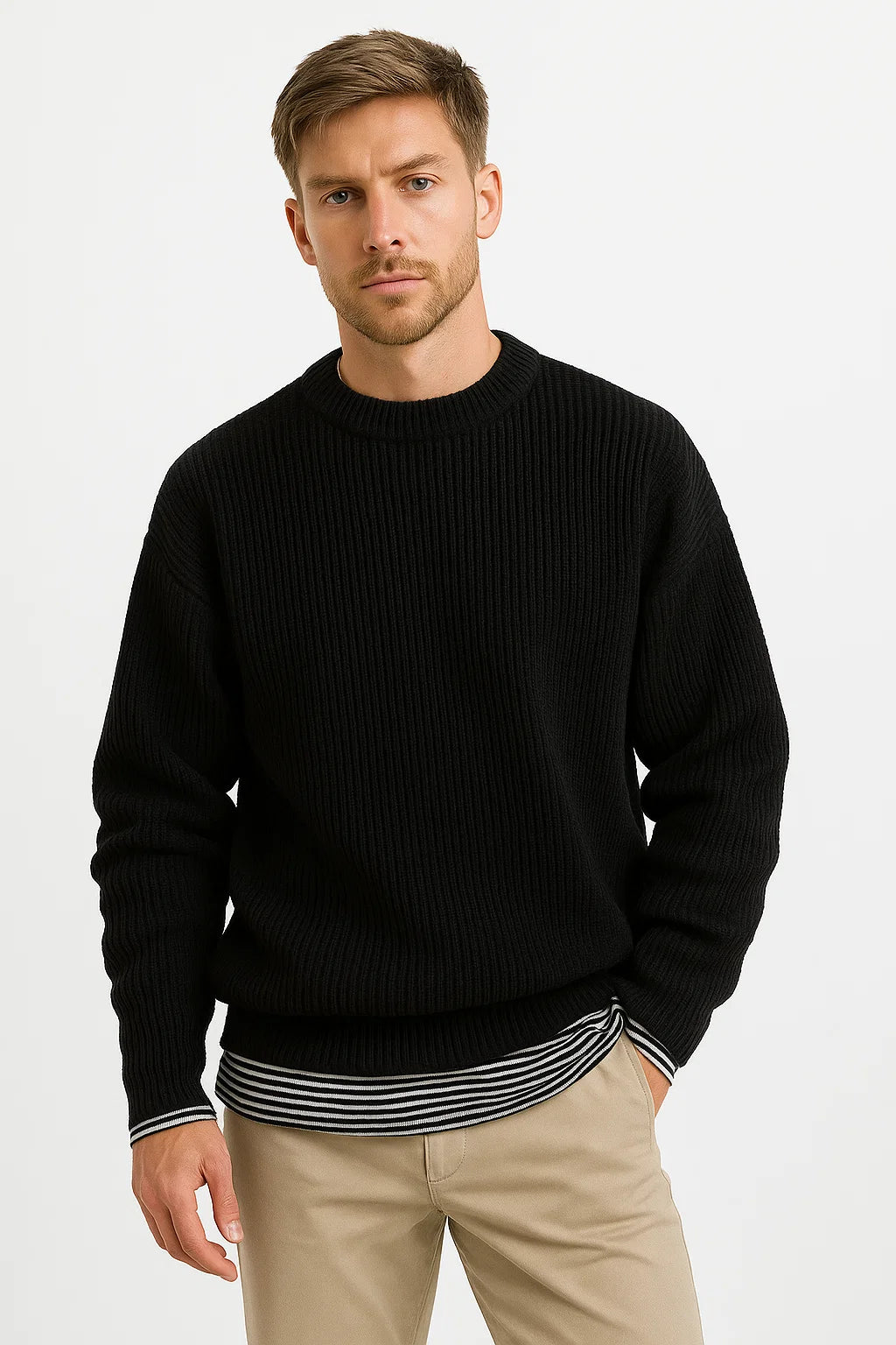 Men’s Oversized Knit Sweater – Ribbed Textured Pullover