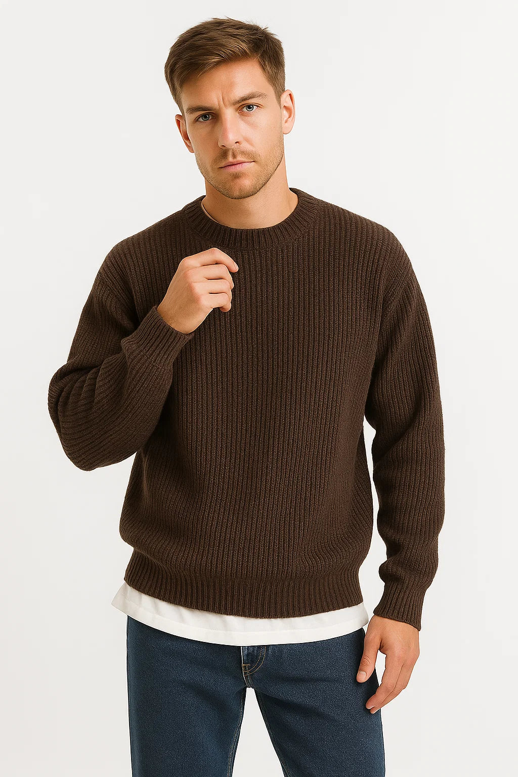 Men’s Oversized Knit Sweater – Ribbed Textured Pullover