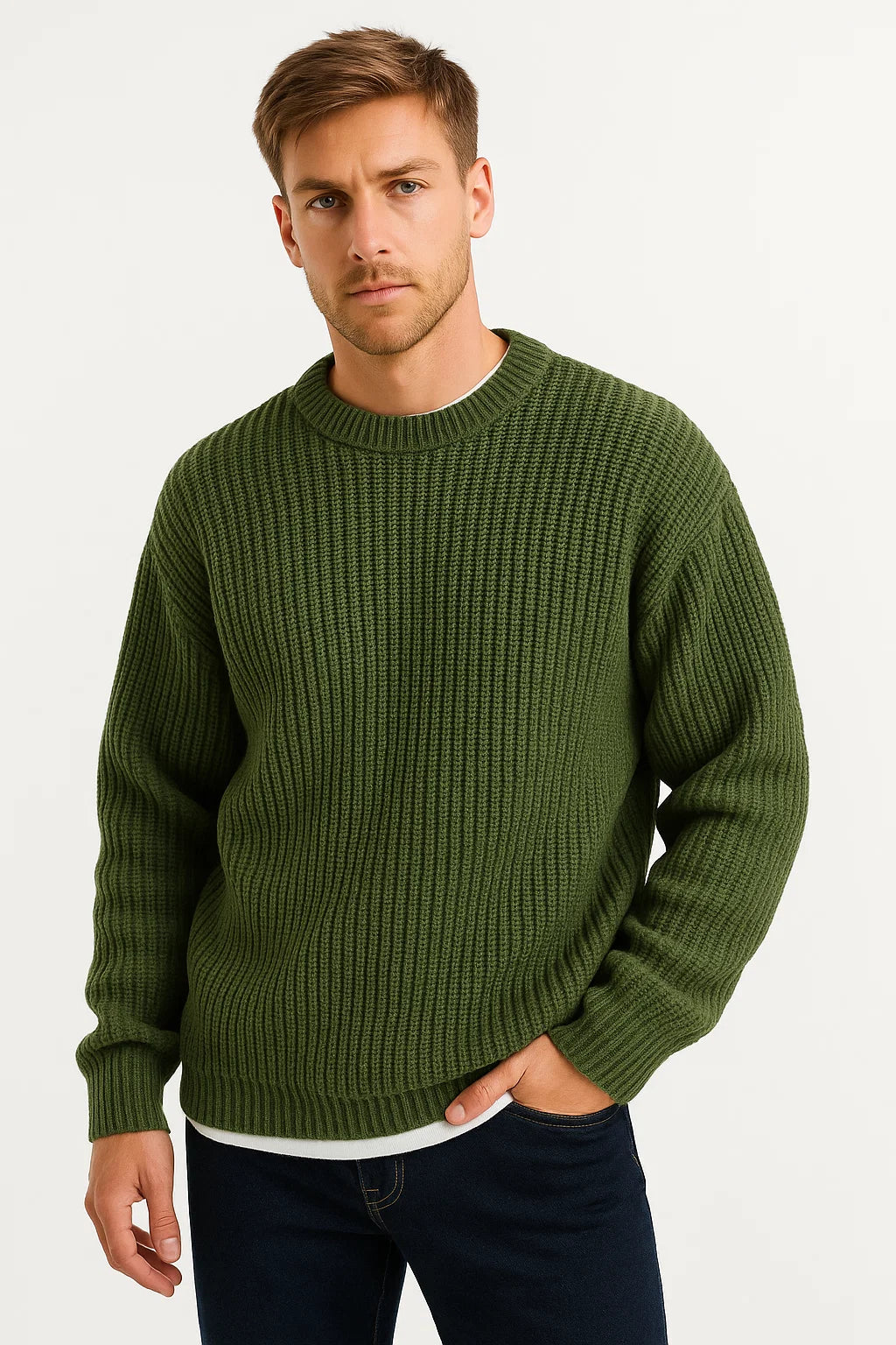 Men’s Oversized Knit Sweater – Ribbed Textured Pullover