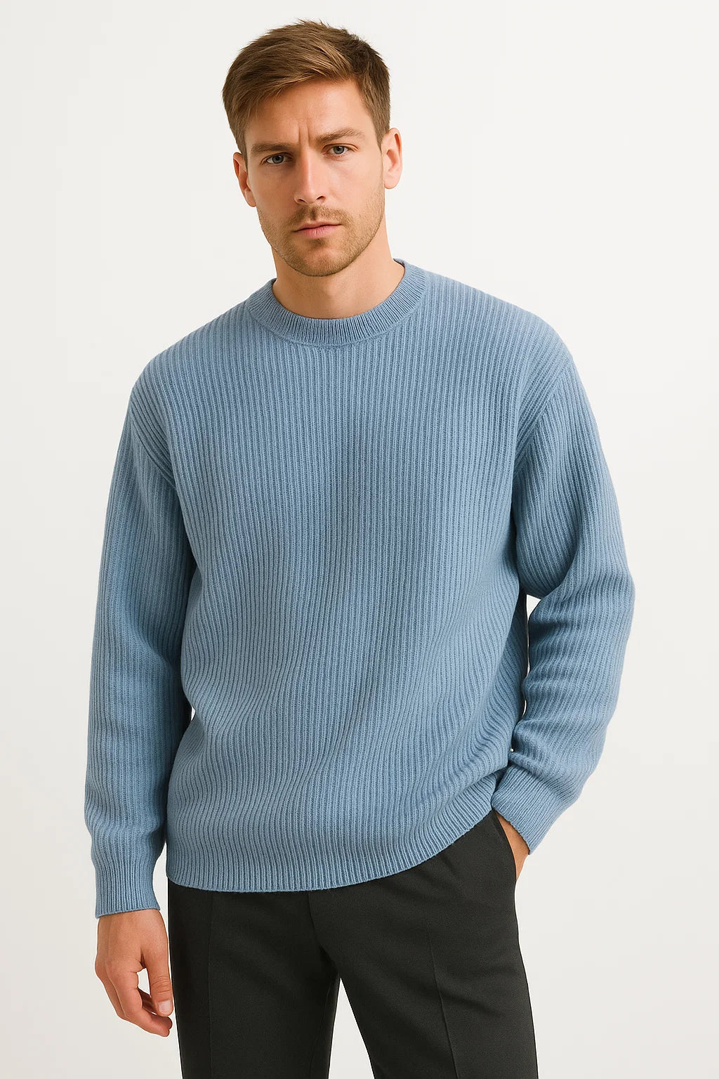 Men’s Oversized Knit Sweater – Ribbed Textured Pullover