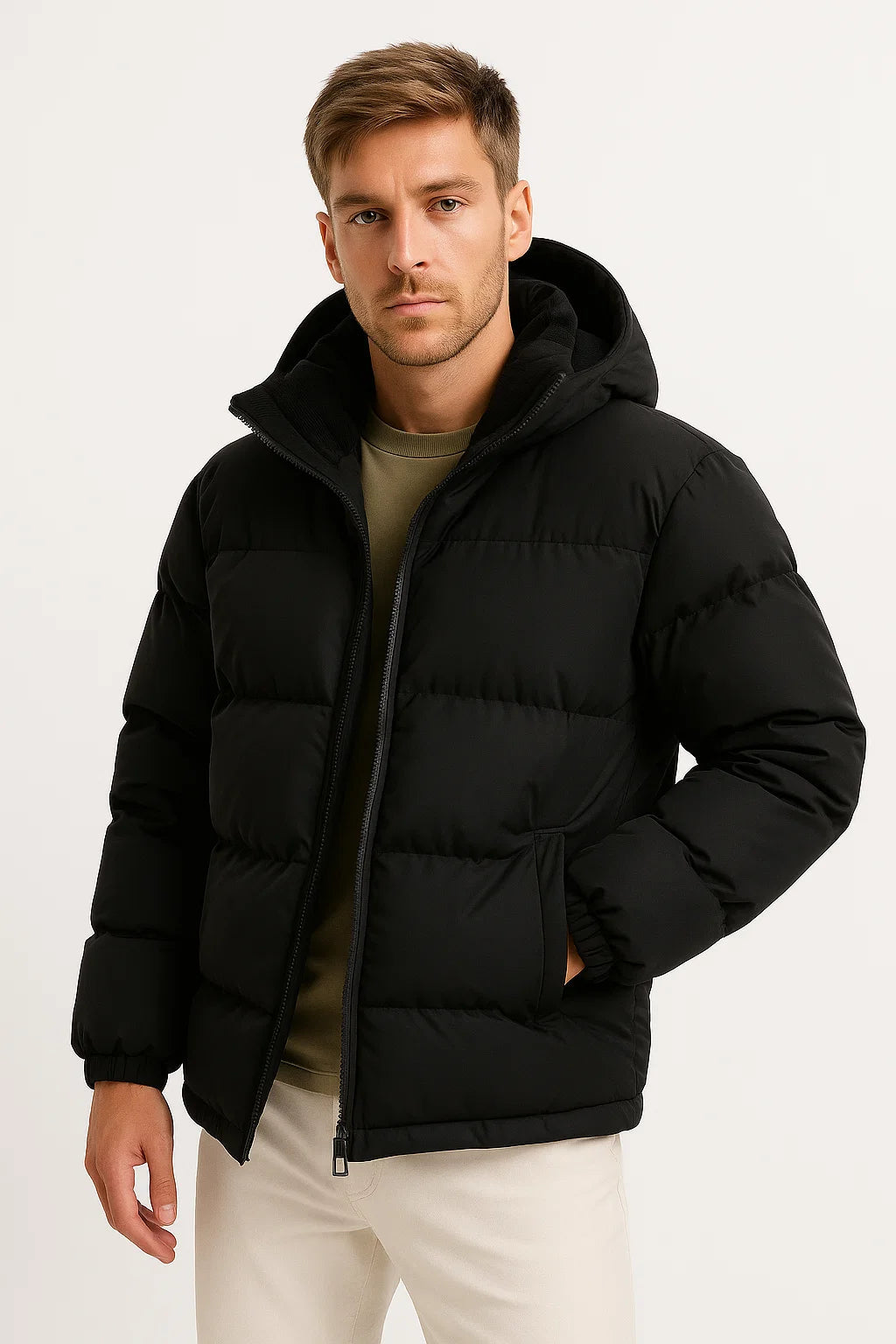Men’s puffer jacket | lightweight hooded winter coat
