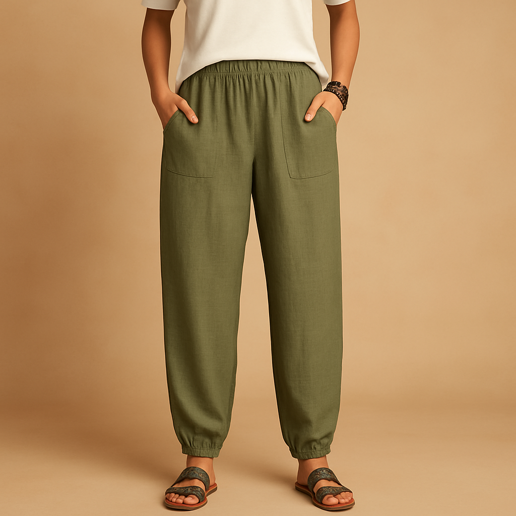 Women’s High-Waisted Linen Trousers – Relaxed Lightweight Summer Fit