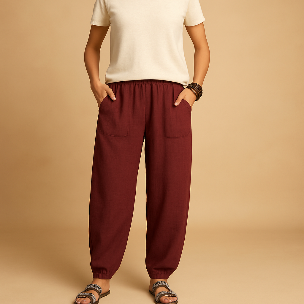 Women’s High-Waisted Linen Trousers – Relaxed Lightweight Summer Fit