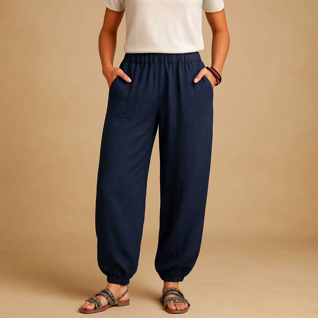 Women’s High-Waisted Linen Trousers – Relaxed Lightweight Summer Fit