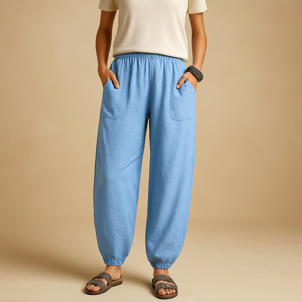 Women’s High-Waisted Linen Trousers – Relaxed Lightweight Summer Fit