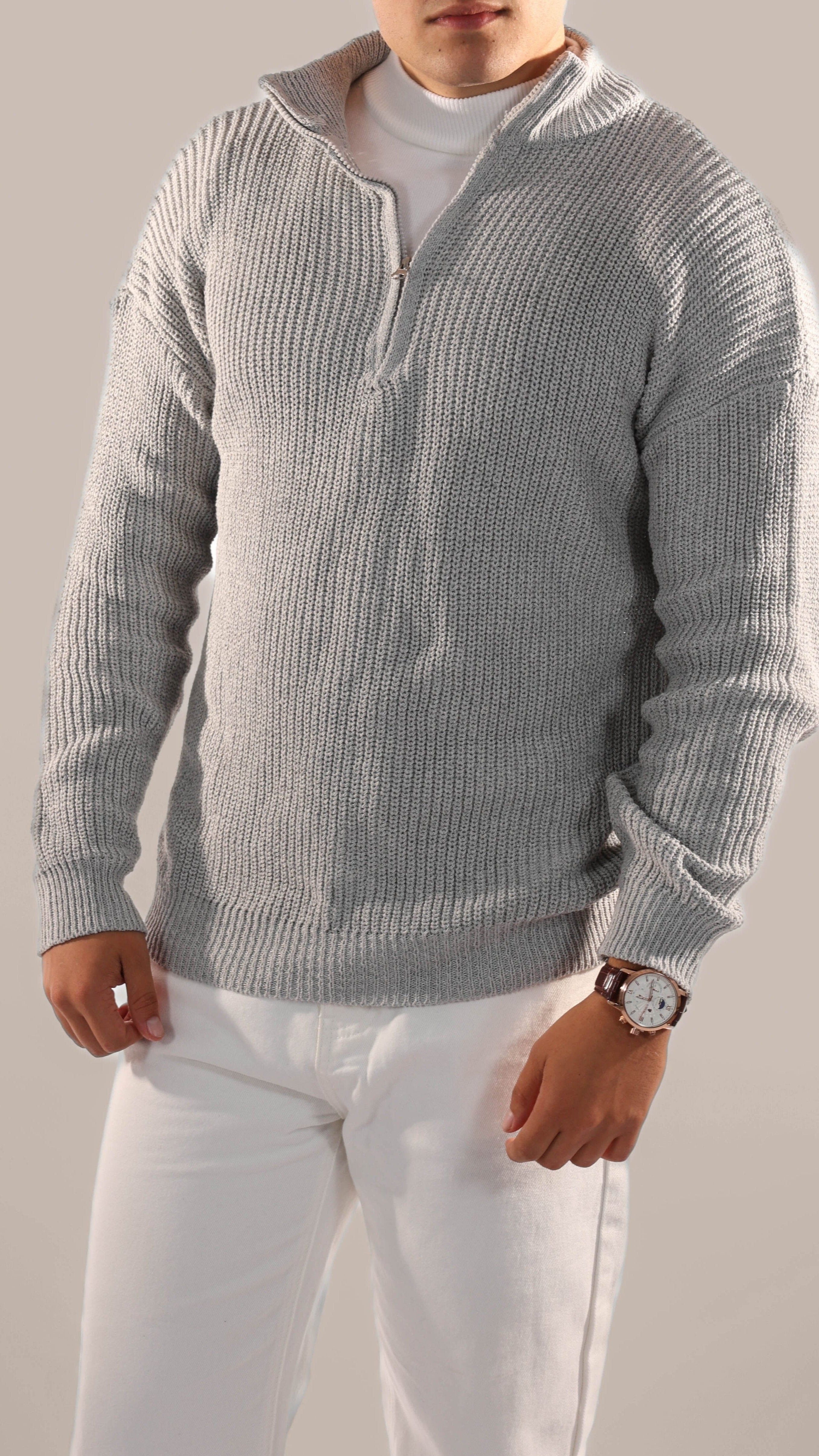 Men’s Quarter Zip Sweater – Knitted Stand Collar Everyday Layer