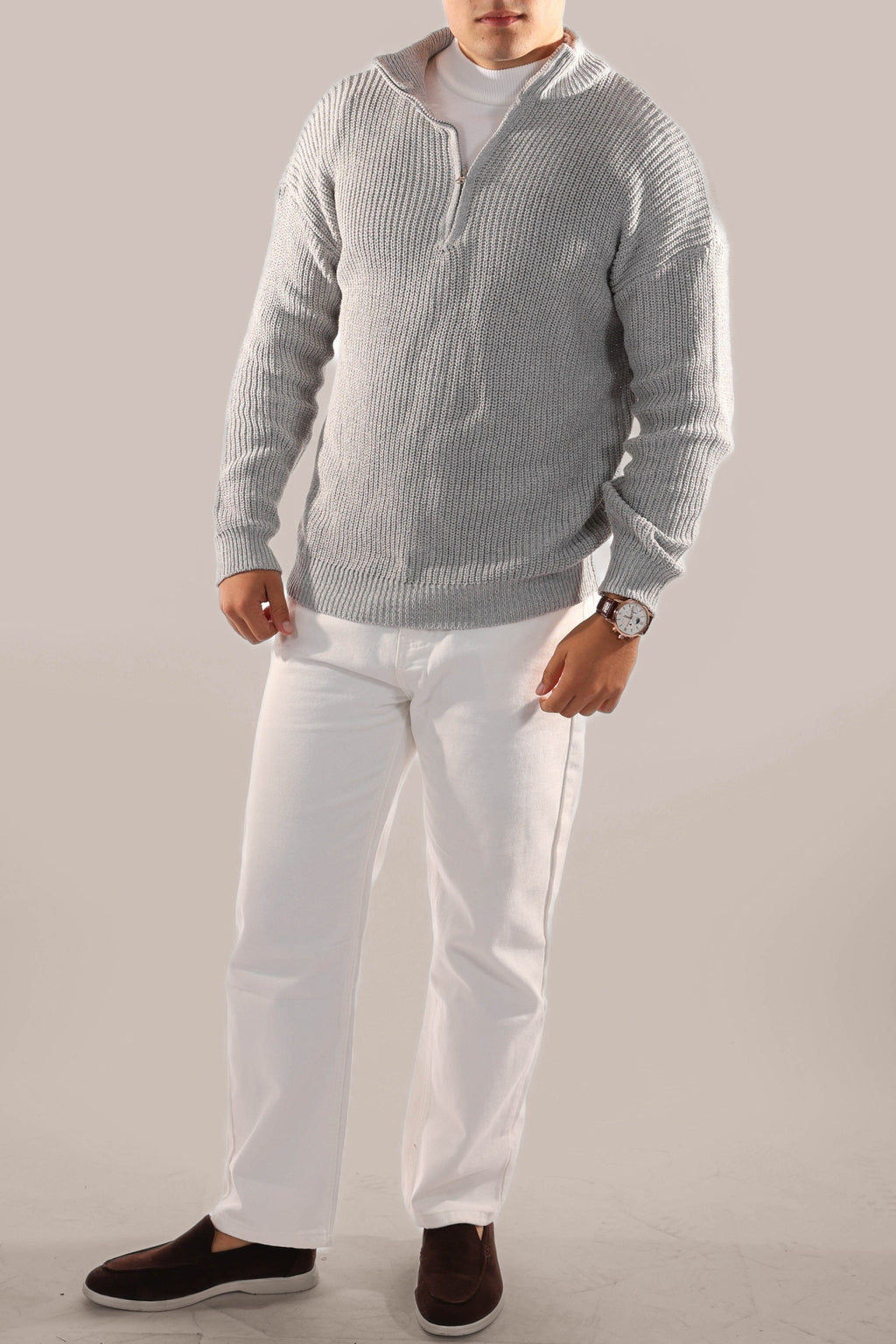 Men’s Quarter Zip Sweater – Knitted Stand Collar Everyday Layer
