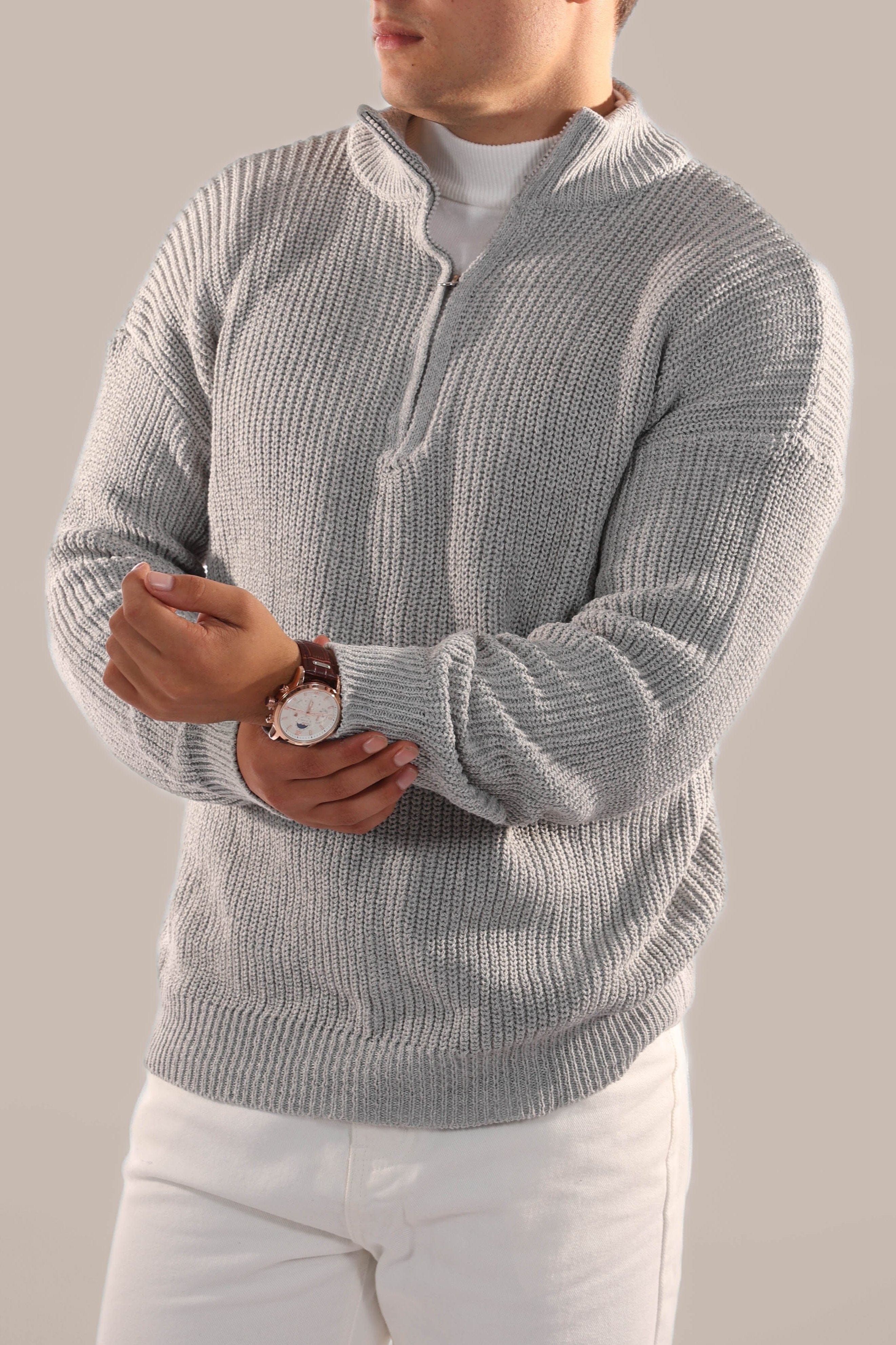 Men’s Quarter Zip Sweater – Knitted Stand Collar Everyday Layer