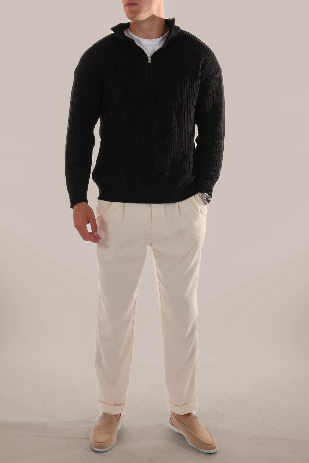 Men’s Quarter Zip Sweater – Knitted Stand Collar Everyday Layer
