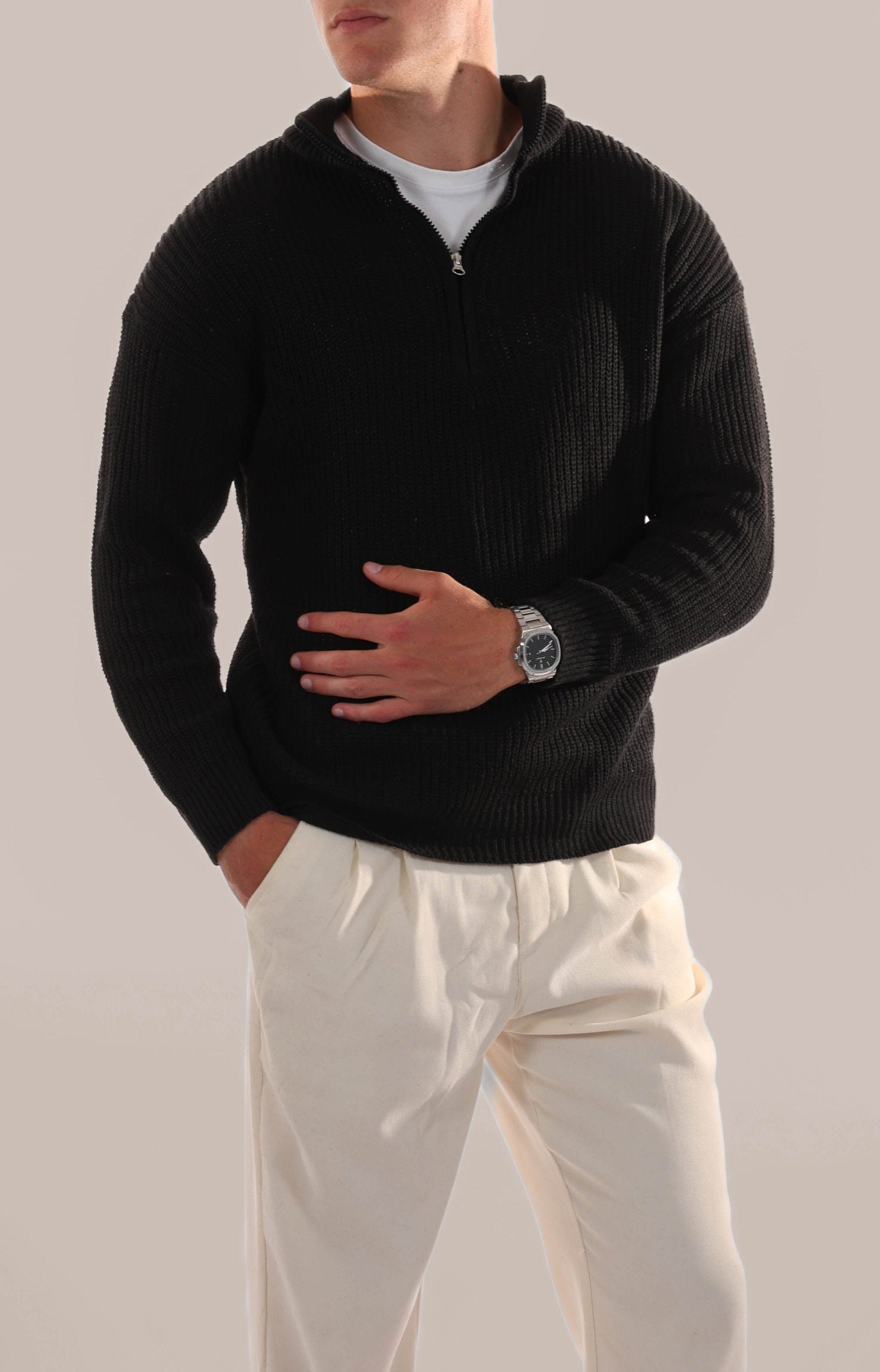 Men’s Quarter Zip Sweater – Knitted Stand Collar Everyday Layer