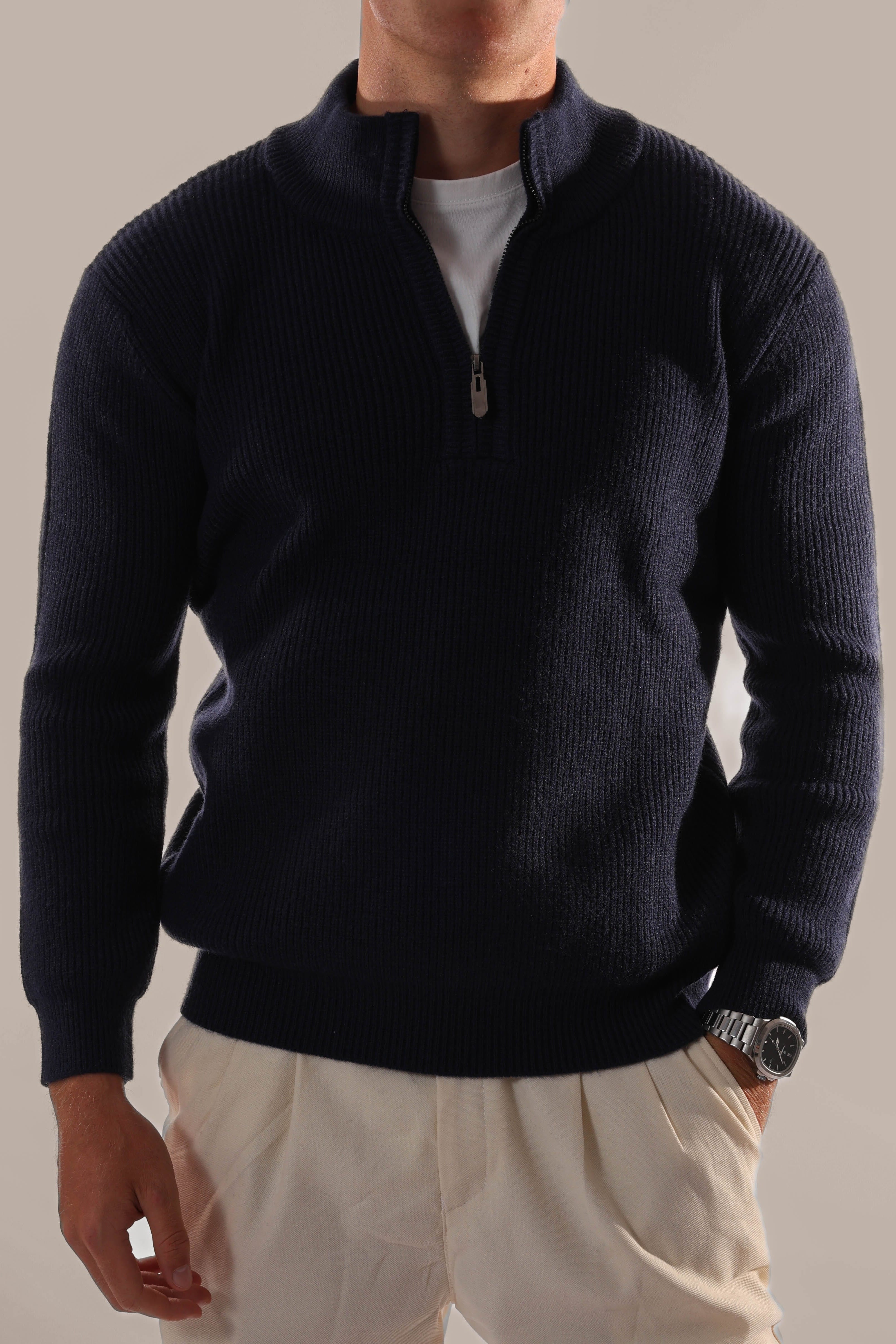 Men’s Quarter Zip Sweater – Knitted Stand Collar Everyday Layer