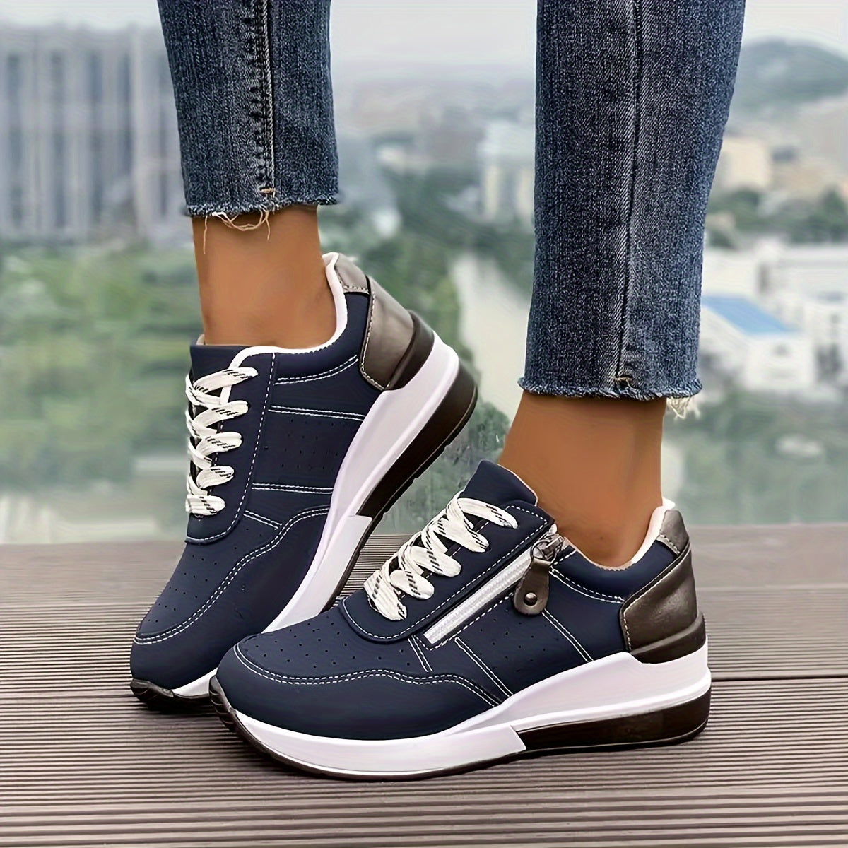 Women’s Cushioned Low-Top Sneakers | Perforated Comfort with Modern Zipper Detail