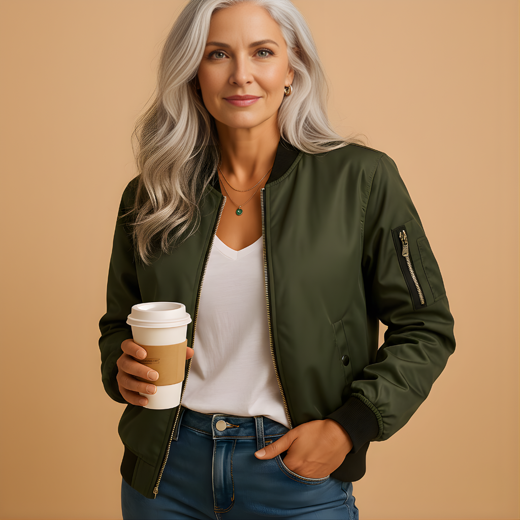 Women’s Bomber Jacket with Ribbed Cuffs – Lightweight & Versatile Style