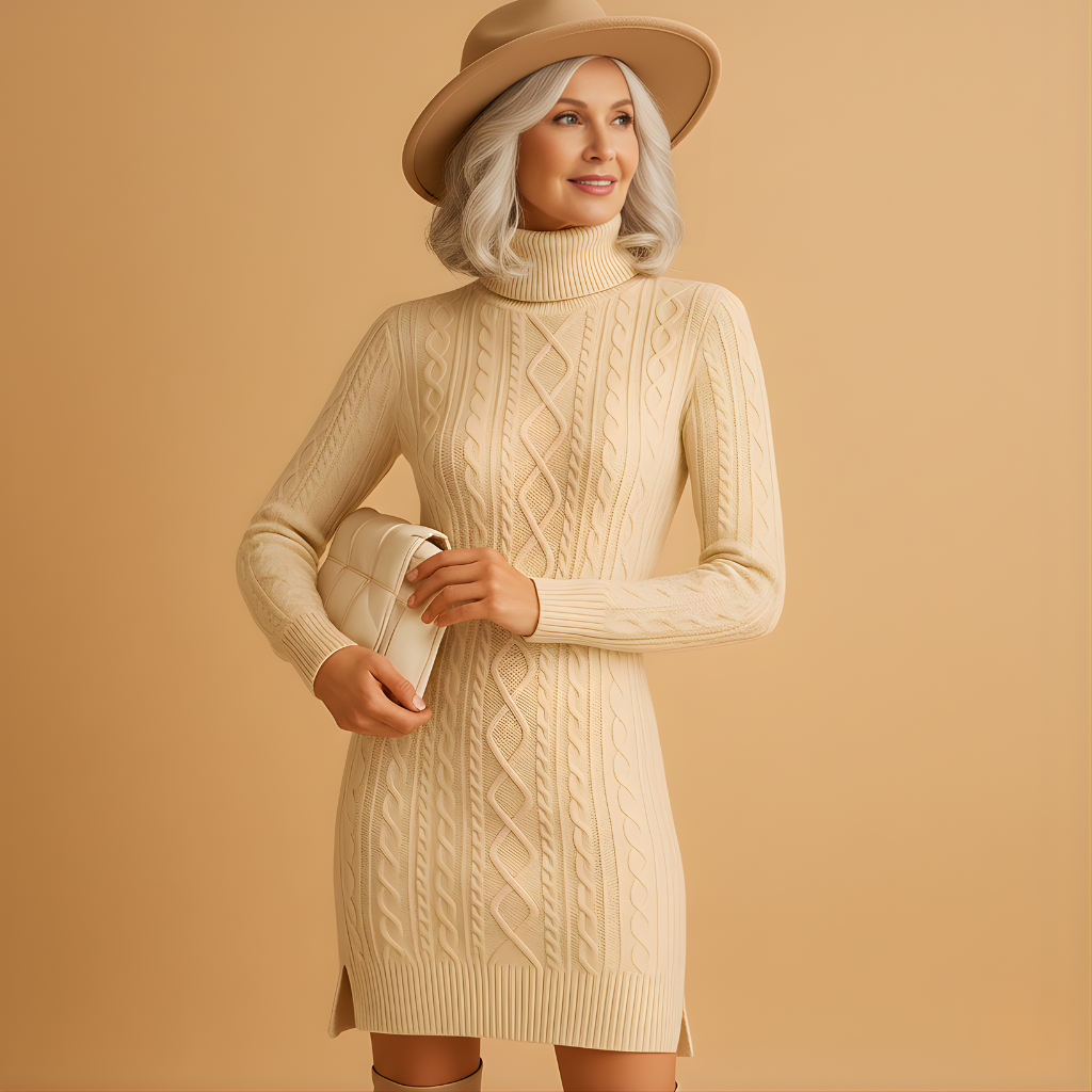 Women’s Chunky Knit Turtleneck Sweater Dress – Comfortable Winter Style