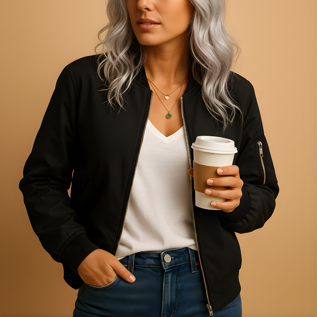 Women’s Bomber Jacket with Ribbed Cuffs – Lightweight & Versatile Style