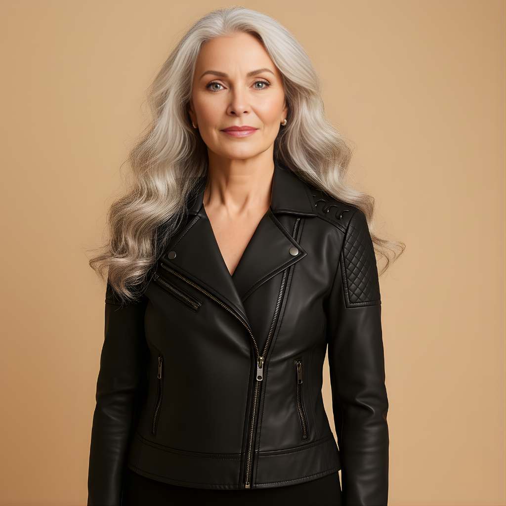 Women’s Fitted Faux Leather Jacket – Standing Collar & Structured Fit