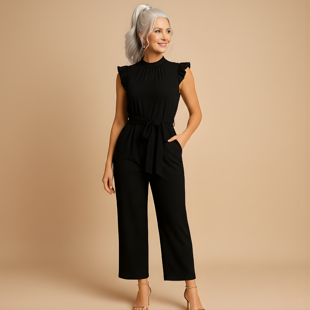 Women’s Tailored Jumpsuit with Cap Sleeves & Belt – Elegant & Refined for Special Occasions