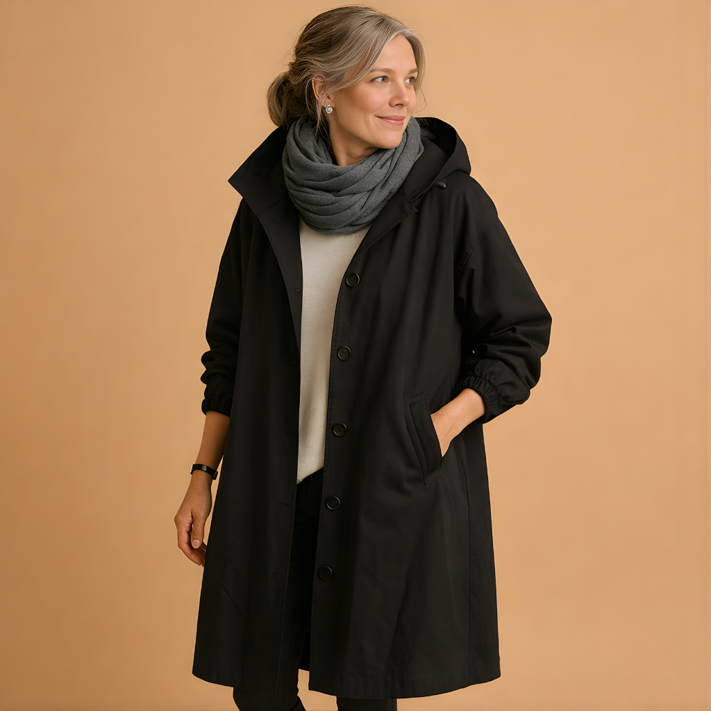 Women’s Long Waterproof Raincoat – Adjustable Fit for Everyday Wear