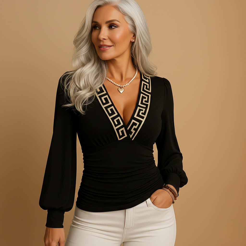 Women’s Long Sleeve Fitted V-Neck Top – Comfortable & Versatile for Everyday Wear