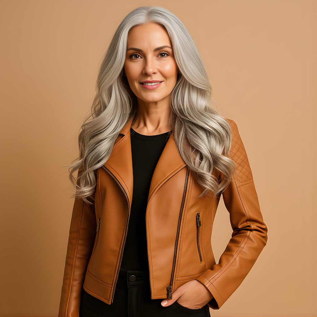Women’s Fitted Faux Leather Jacket – Standing Collar & Structured Fit