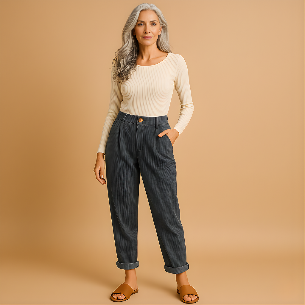 Women’s High-Waist Corduroy Pants – Relaxed Straight-Leg Fit