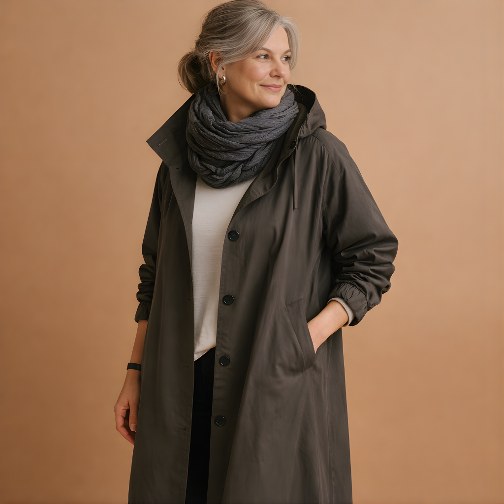 Women’s Long Waterproof Raincoat – Adjustable Fit for Everyday Wear