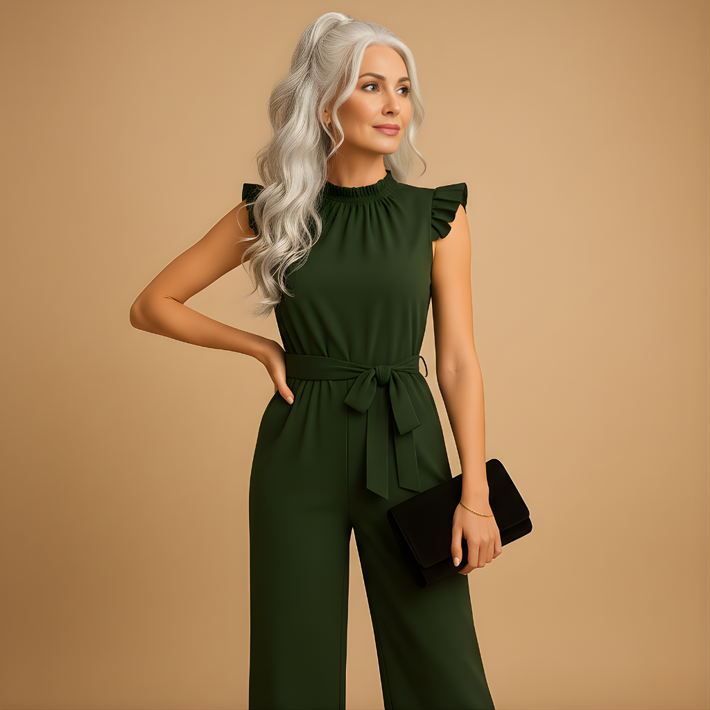 Women’s Tailored Jumpsuit with Cap Sleeves & Belt – Elegant & Refined for Special Occasions
