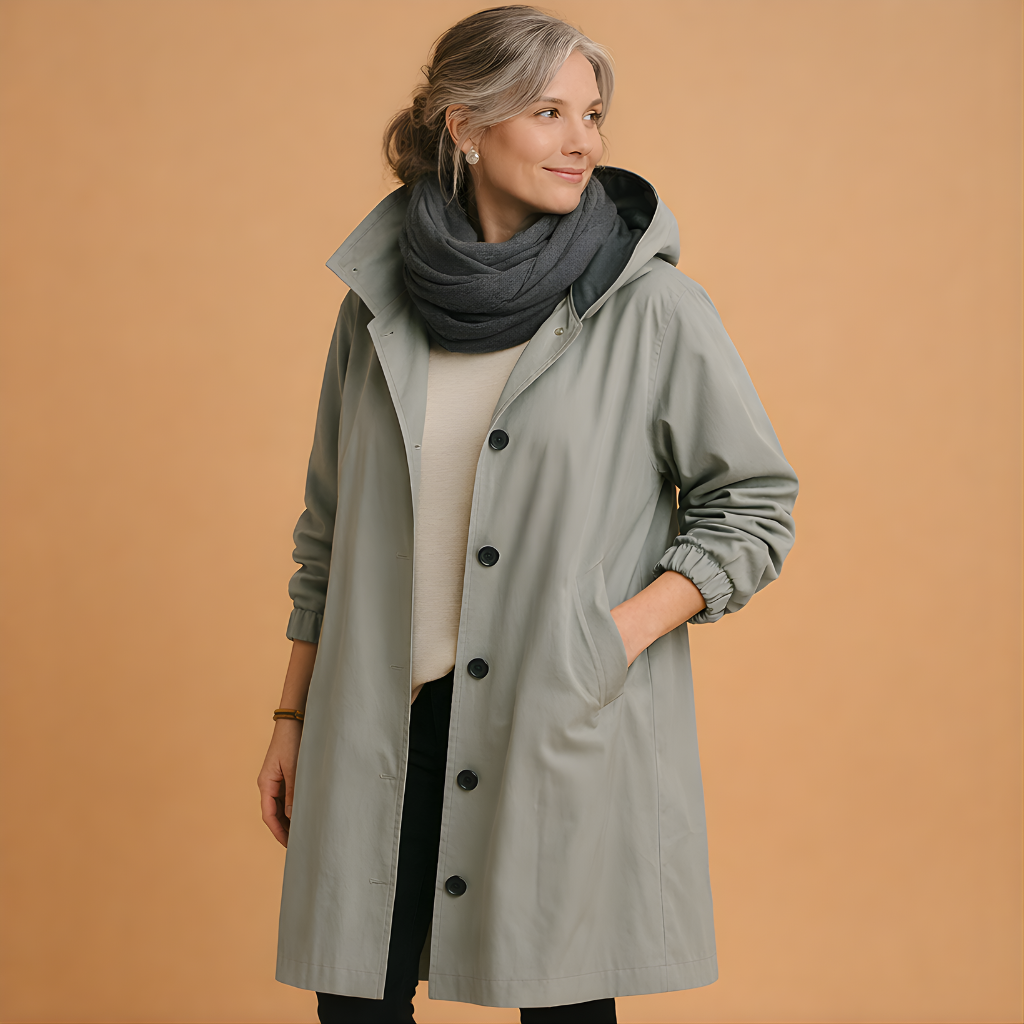Women’s Long Waterproof Raincoat – Adjustable Fit for Everyday Wear