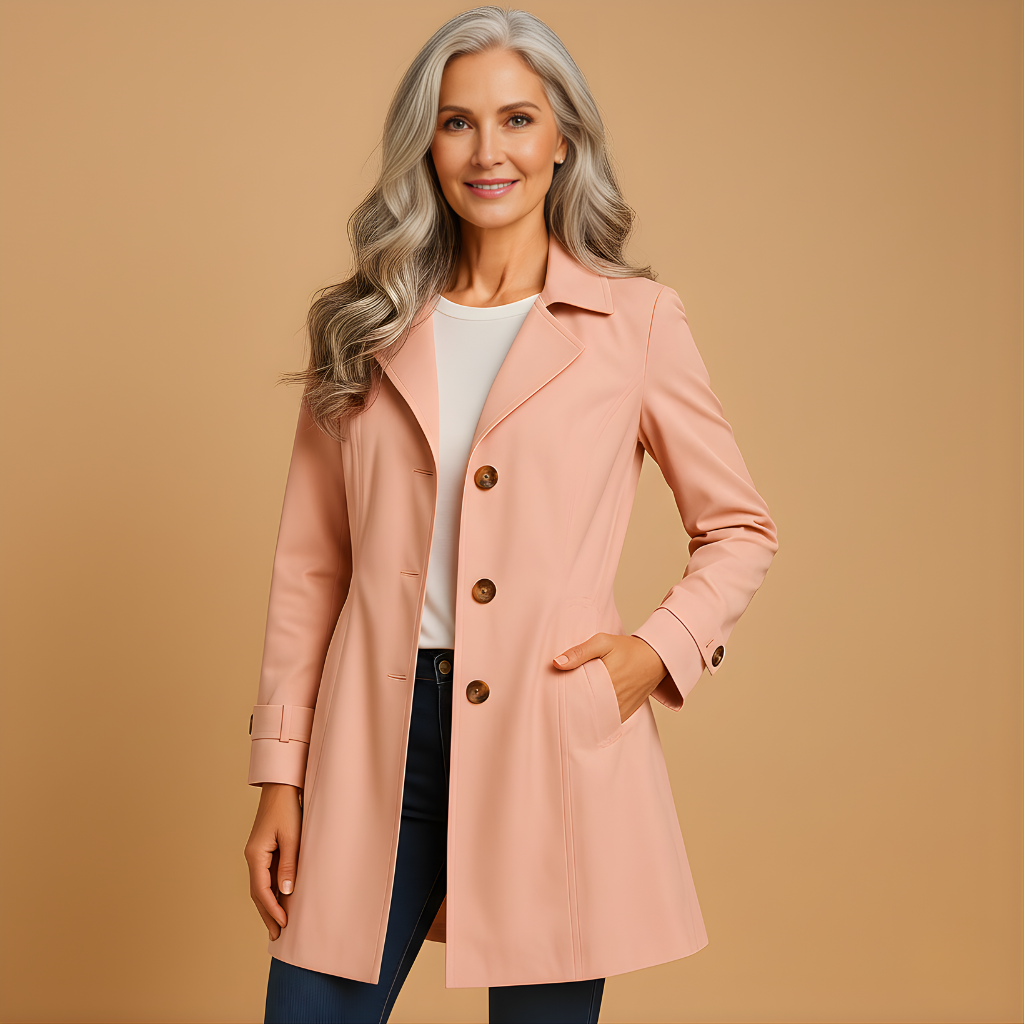 Women’s Long Windproof Rain Jacket with Hood – Adjustable Fit for Everyday Wear