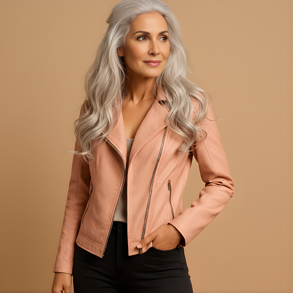 Women’s Fitted Faux Leather Jacket – Standing Collar & Structured Fit