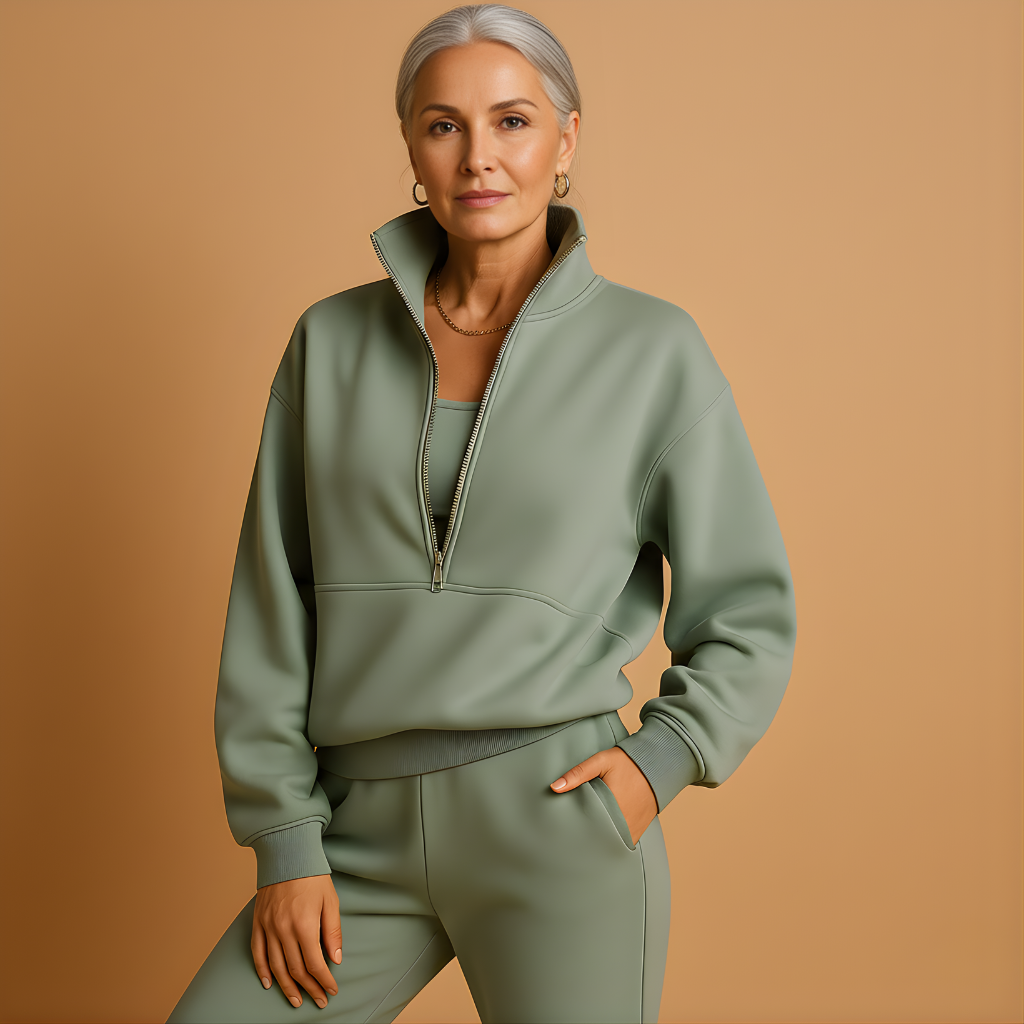 Women’s Half-Zip Sweatshirt & Jogger Set – Relaxed & Sporty for Everyday Wear