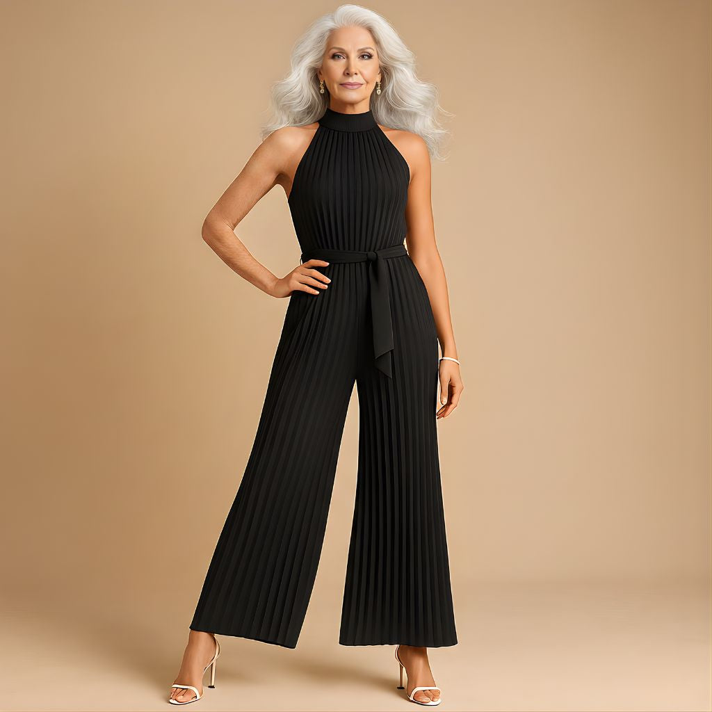 Women’s Pleated High-Neck Wide-Leg Jumpsuit – Elegant & Comfortable for Everyday Wear