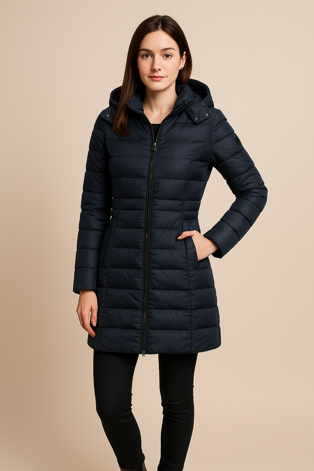 Women’s Long Puffer Jacket – Quilted Slim-Fit Winter Outerwear