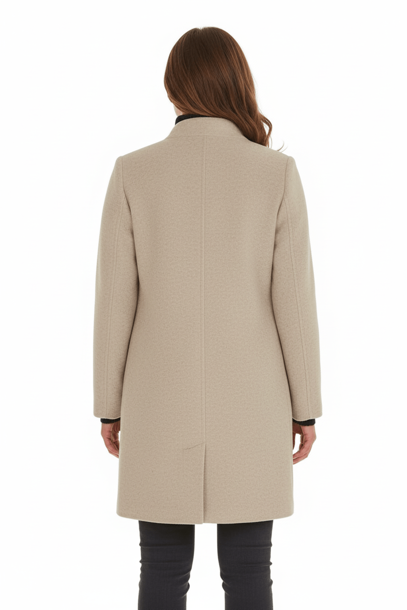 Women’s Long Coat – Stand Collar Button-Front Outer Layer