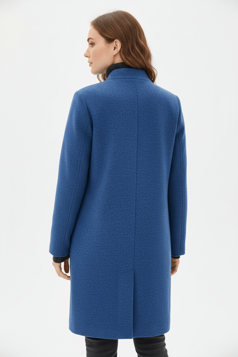 Women’s Long Coat – Stand Collar Button-Front Outer Layer