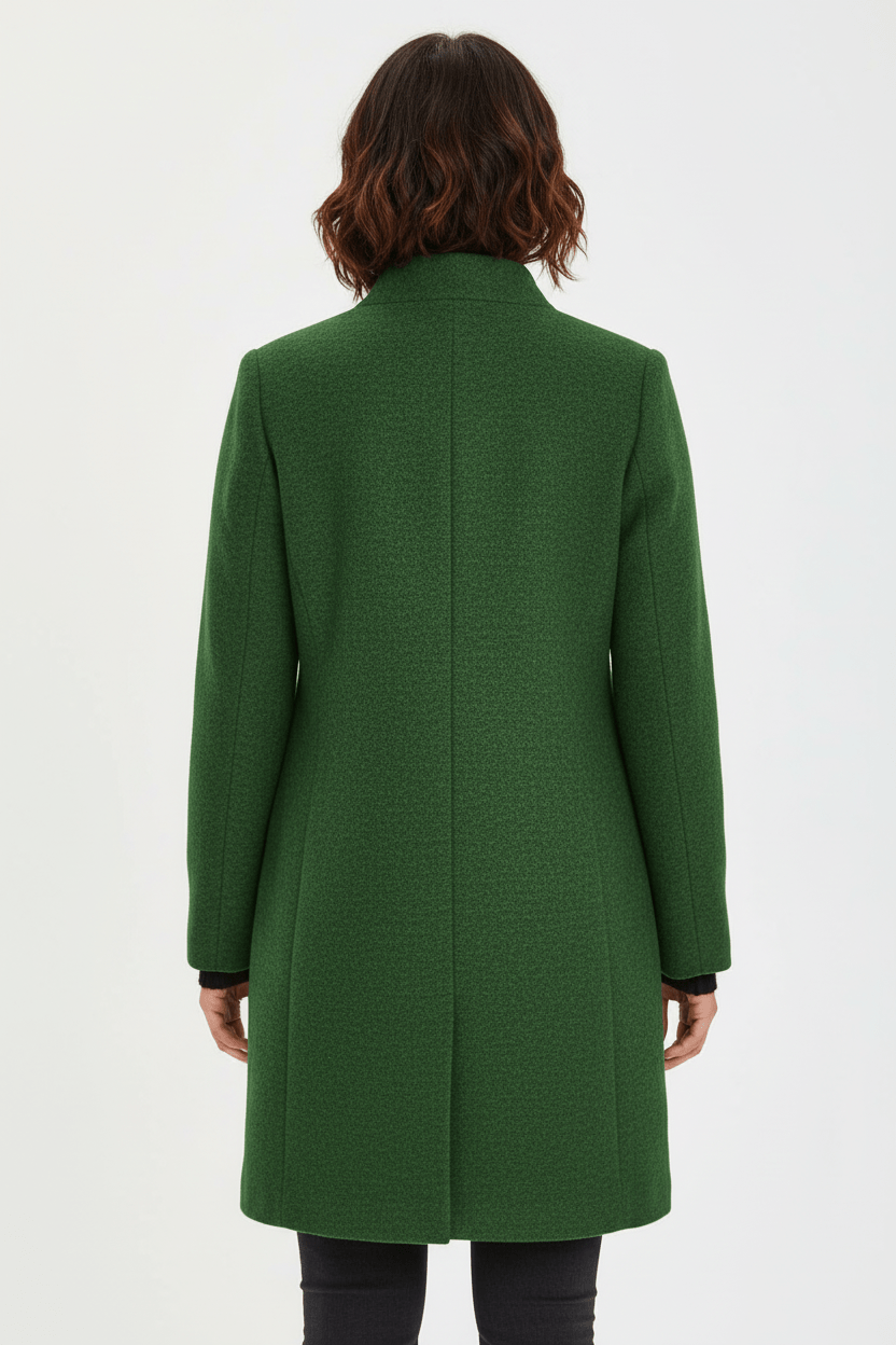Women’s Long Coat – Stand Collar Button-Front Outer Layer