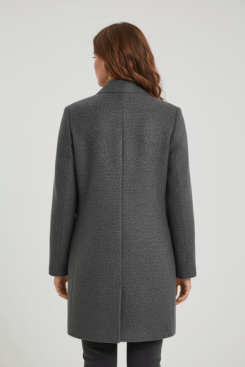 Women’s Long Coat – Stand Collar Button-Front Outer Layer